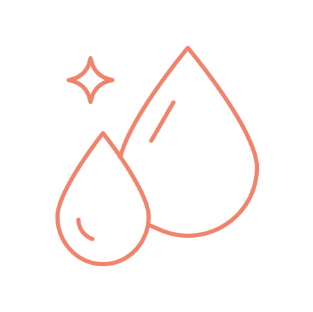 Enhanced water feel icon; two water drops with sparkles next to them