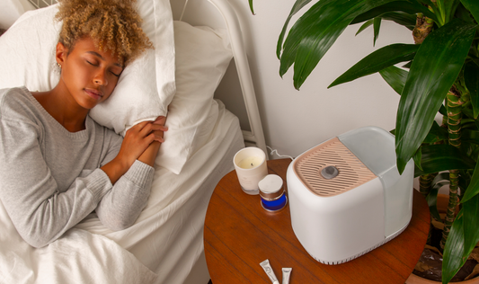 Woman Sleeping with Canopy Humidifier