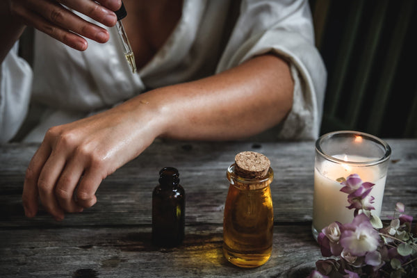 Woman Applying Essential Oil Drops on Wrist