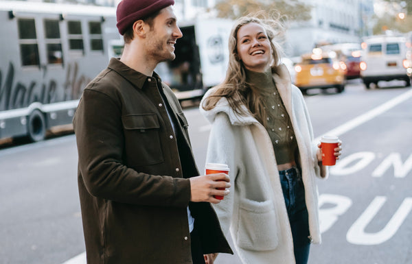 Couple walking in cold, dry weather