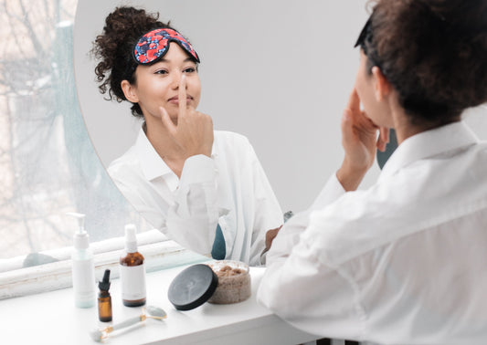 Woman doing beauty routine on winter day