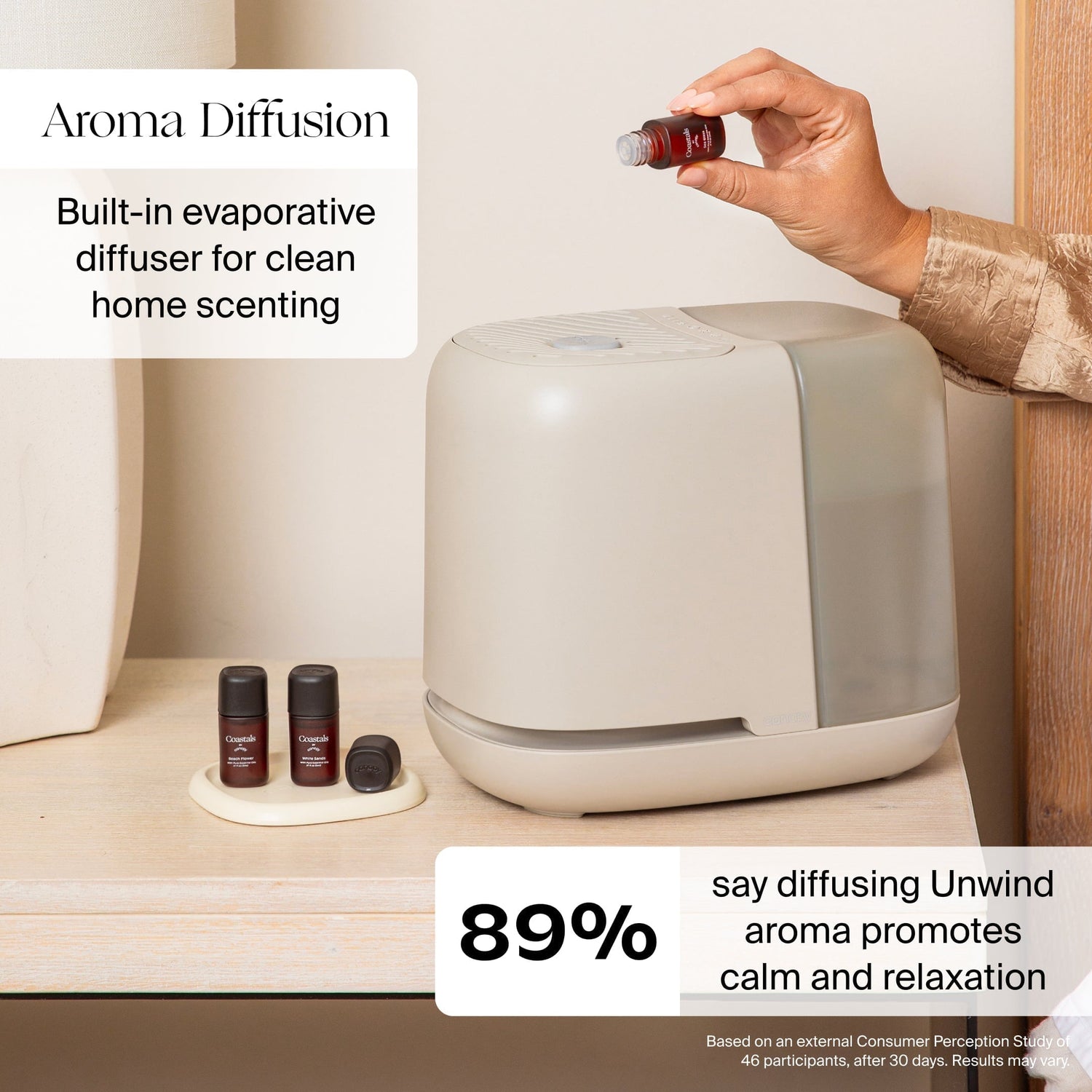 Bedside Humidifier 2.0 | Lifestyle, built-in aroma diffusion for easy, clean home scenting