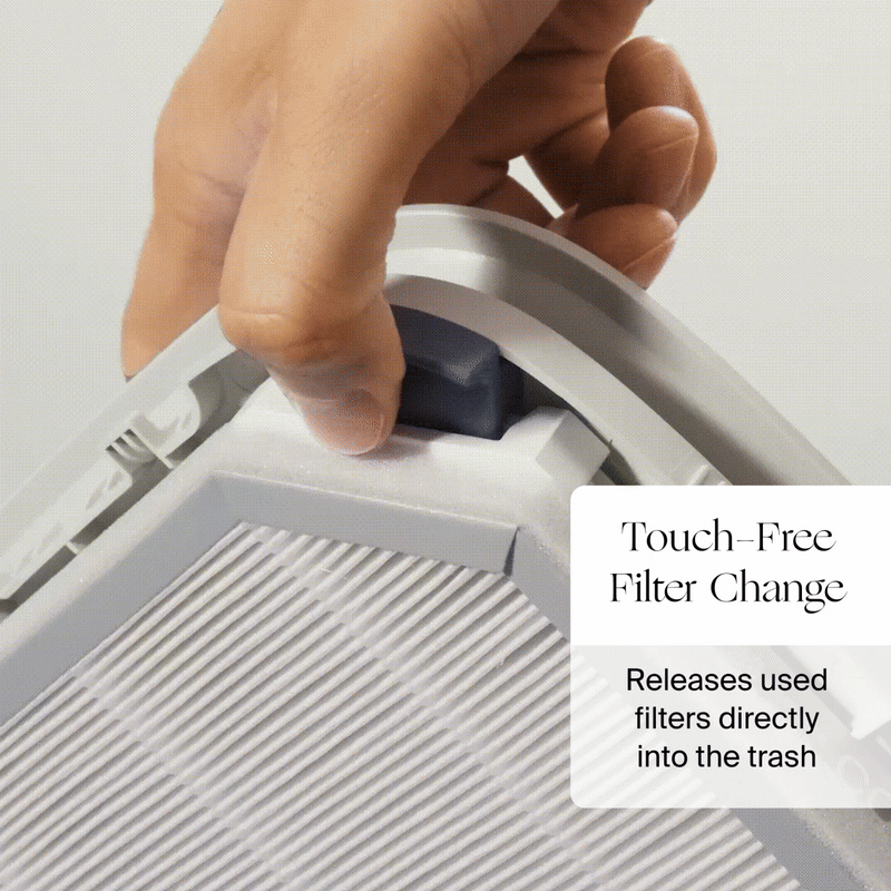 Bedside Air Purifier | touch-free filter changes; releases used filters directly into the trash