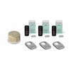 Handheld Showerhead Filter & Aroma set featuring three mineral beads containers, three filter cartridges with mint-colored packaging, and three gray shower mount holders on white background, designed for enhanced shower experience by Canopy