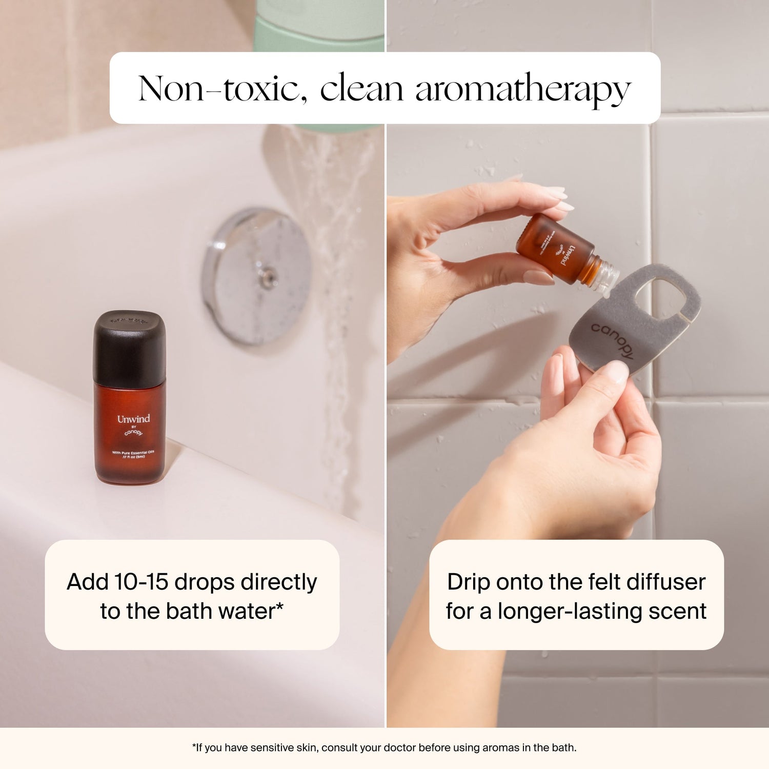 Bath Tub Filter | Lifestyle, non-toxic, clean aromatherapy; add 10-15 drops directly to the bath water or drip onto the felt diffuser for a longer-lasting scent