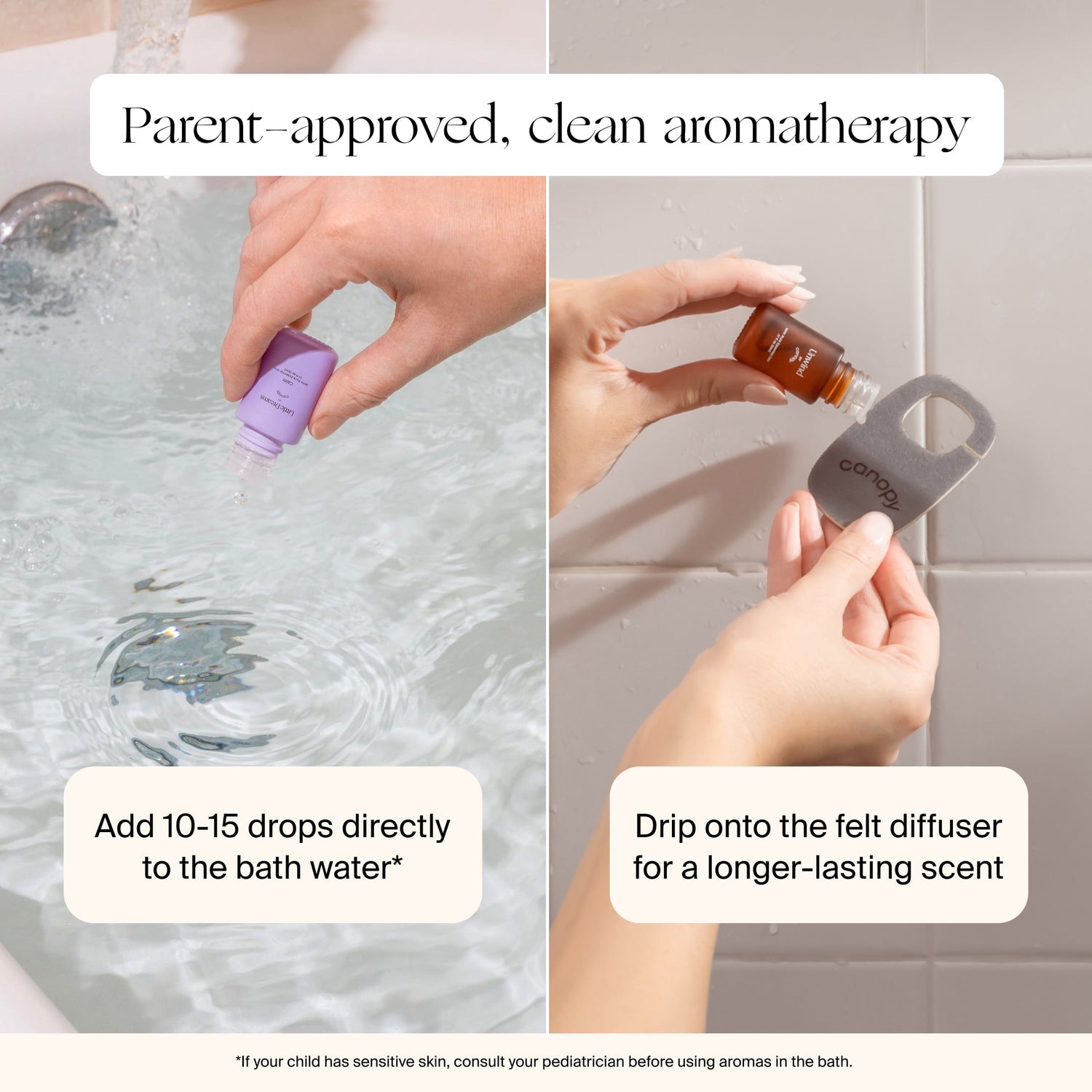 Baby Bath Tub Filter | Lifestyle, parent-approved, clean aromatherapy; add 10-15 drops directly to the bath water or drip onto the felt diffuser for a longer-lasting scent