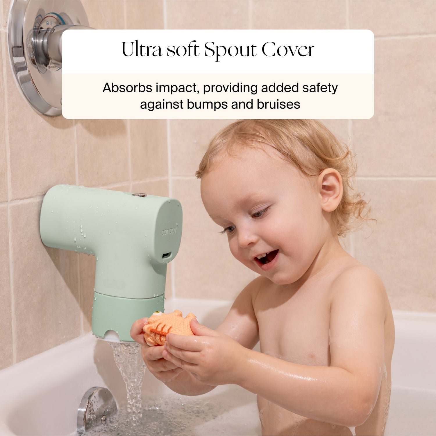 Baby Bath Tub Filter | Lifestyle, Ultra soft Spout Cover absorbs impact, providing added safety against bumps and bruises
