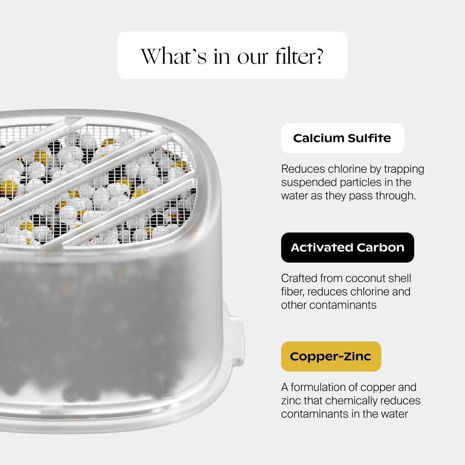 Tubby Todd x Canopy Bubbles & Cuddles Gift Set| Lifestyle, What's in our filter? Calcium Sulfite reduces chlorine by trapping suspended particles in the water they pass through; Activated Carbon crafted from coconut shell fiber, reduces chlorine and other contaminants; KDF-55 is a formulation of copper and zinc that chemically reduces contaminants in the water
