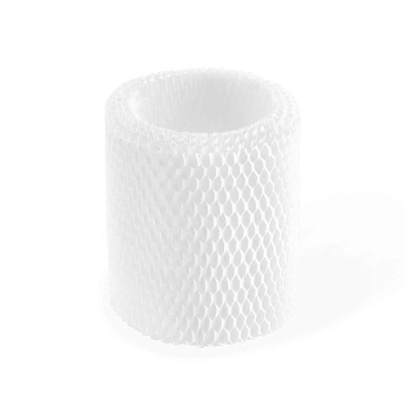 Large Room Humidifier Filter featuring a premium white honeycomb mesh design for optimal moisture distribution and air purification. Durable cylindrical replacement filter with intricate diamond pattern structure for maximum efficiency by Canopy.