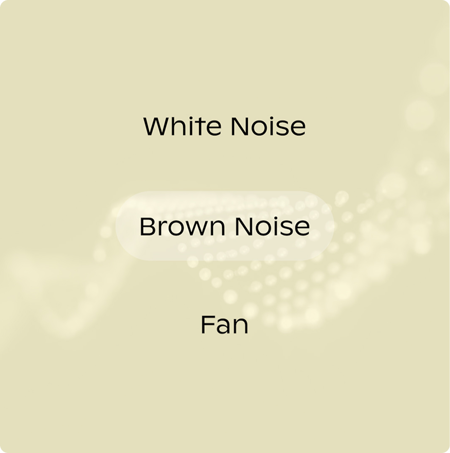 Text labels for white noise, brown noise, and fan on a beige background