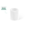 Bedside Humidifier Filter Subscription: White cylindrical antimicrobial filter with diamond mesh pattern texture, made from wood pulp for efficient water filtration and evaporation. Compatible with Canopy Bedside Humidifier, shown with pairing indicator label.