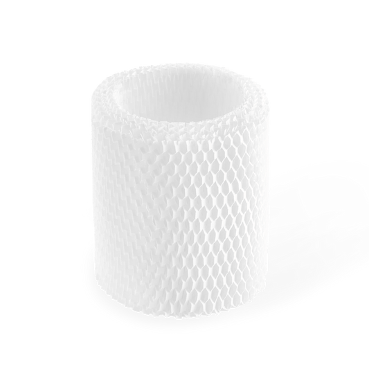 Replacement Filter Subscription: Clean white cylindrical humidifier filter with honeycomb mesh pattern designed for optimal air purification and moisture distribution, ensuring continuous clean air performance - by Canopy